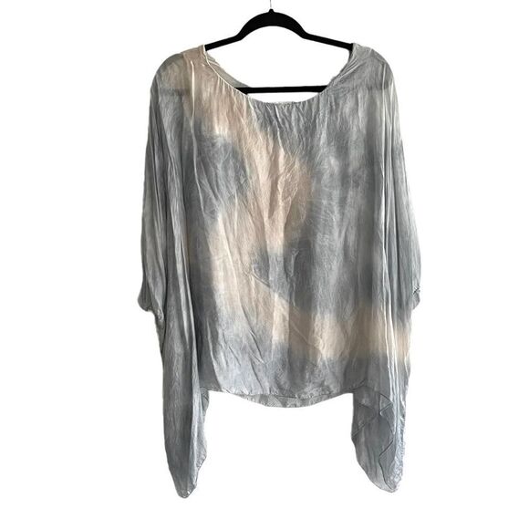 H TREND made in italy silk ombré tie dye oversized blouse grey pink M - Picture 1 of 5